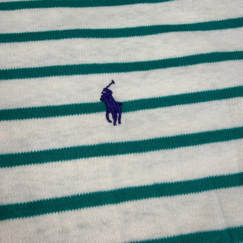 Vintage Polo Ralph Lauren Polo Shirt Green & White Striped Polo Made USA Sz M